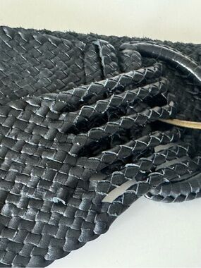 Nicole Black Braided Leather Waist Belt with Loop Accent